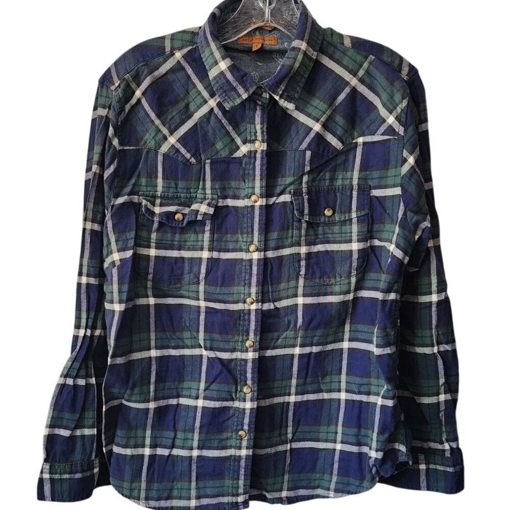 JACHS Girlfriend Stretch Comfort Plaid Button Down Long Sleeve Western Rodeo L